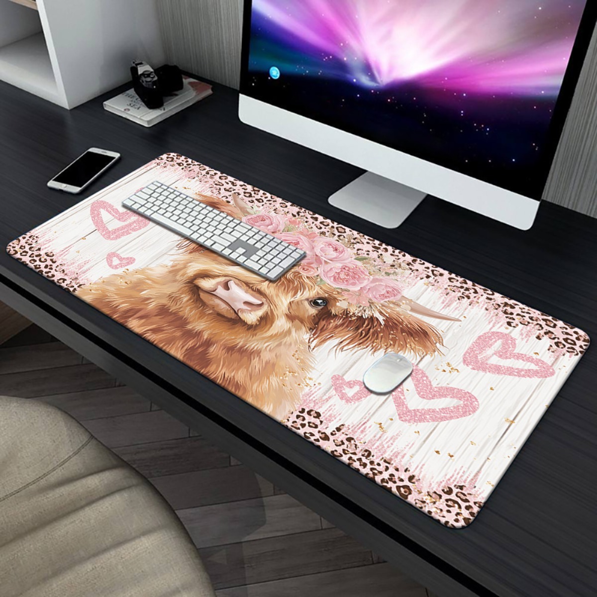 Highland Cow Desk Mat Pink Flo – Cow Mat Rubber recenzja i cena