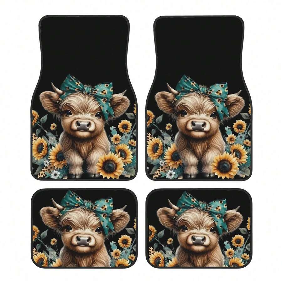4-Piece Highland Cow Car Floor – Cow Mat Rubber recenzja i cena