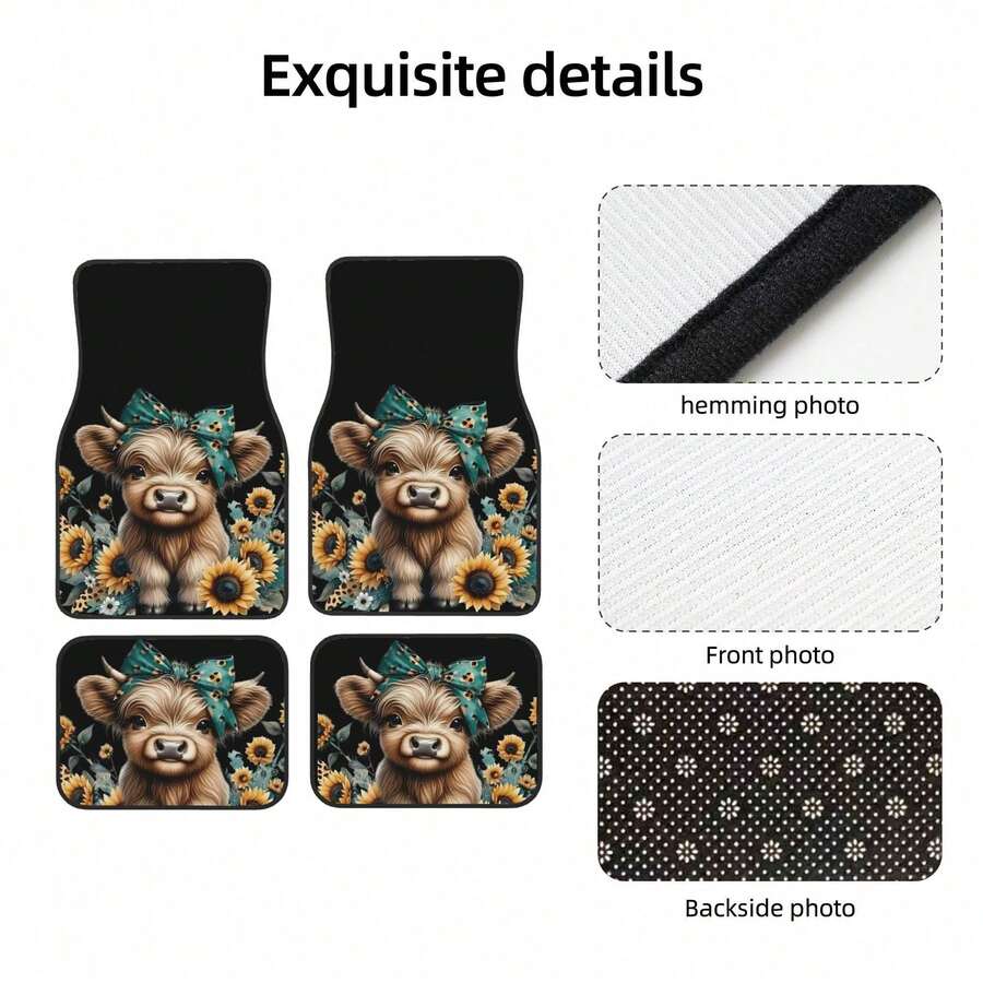 4-Piece Highland Cow Car Floor – Cow Mat Rubber recenzja i cena