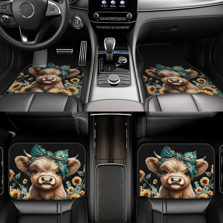 4-Piece Highland Cow Car Floor – Cow Mat Rubber recenzja i cena
